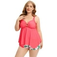 thumbnail image 1 of Plus Size Swim Dress for Women Tummy Control Bathing Suit with Boyshorts Two Piece Tankini Swimsuits Pink 5XL, 1 of 5