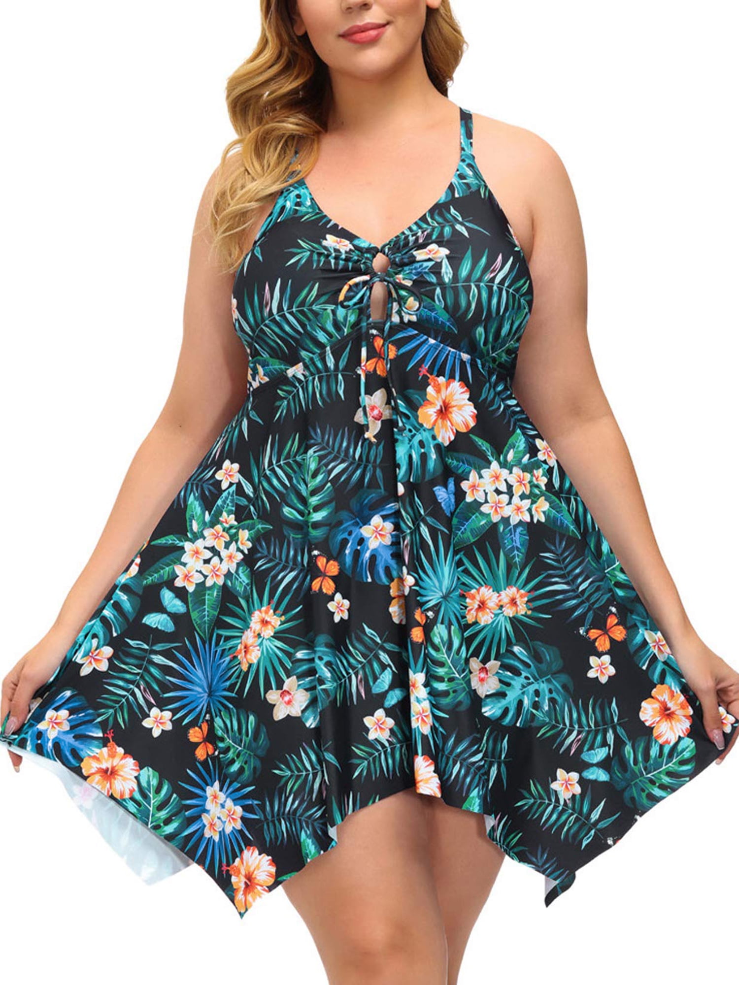 Size Swim Dress for Women Tummy Control Bathing Suit with Boyshorts Two Piece Tankini Swimsuits - Walmart.com