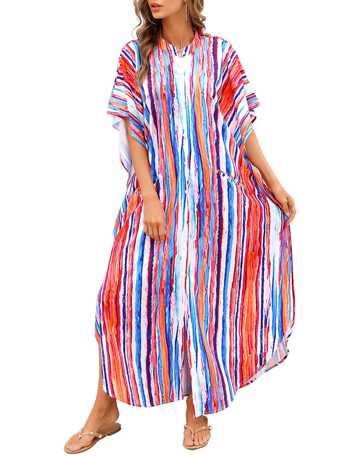 Plus Size Swimsuit Cover Up Stripe Print Bathing Suit Cover Ups