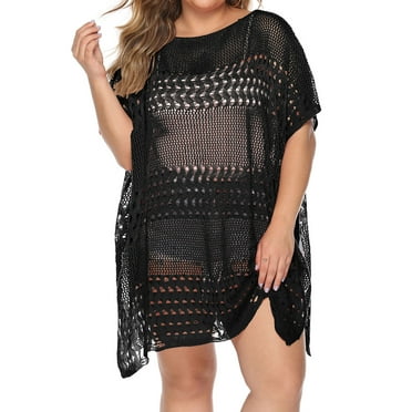Plus Size Swimsuit Cover Up for Women Summer Crochet See-Through Bathing Suit Cover Up Sexy Swimwear Beach Coverups Shermie