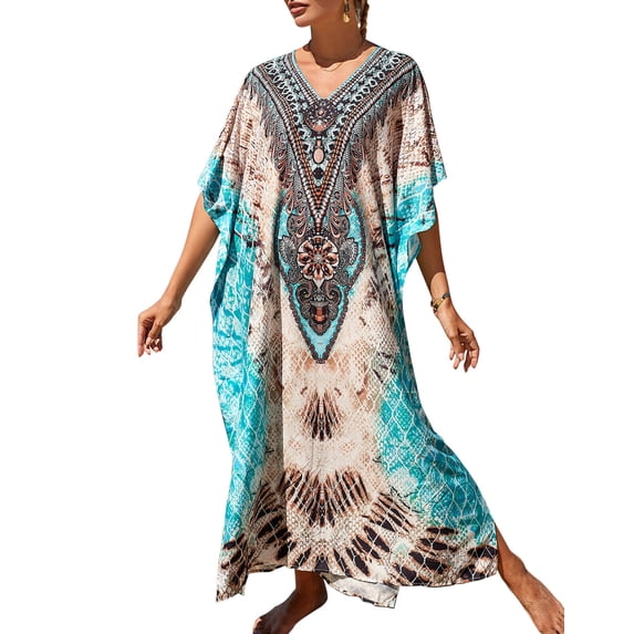 Plus Size Swimsuit Cover Up for Women Vintage Print Bathing Suit Cover Ups Casual Boho Kaftan Swim Cover Ups Shermie