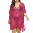 thumbnail image 1 of Plus Size Swimsuit Cover Ups for Women,Short Sleeve Crochet Knit Hollow Out V-Neck Loose Beach Swimwear, 1 of 5
