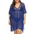 thumbnail image 1 of Plus Size Swimsuit Cover Ups for Women,Short Sleeve Crochet Knit Hollow Out V-Neck Loose Beach Swimwear, 1 of 8