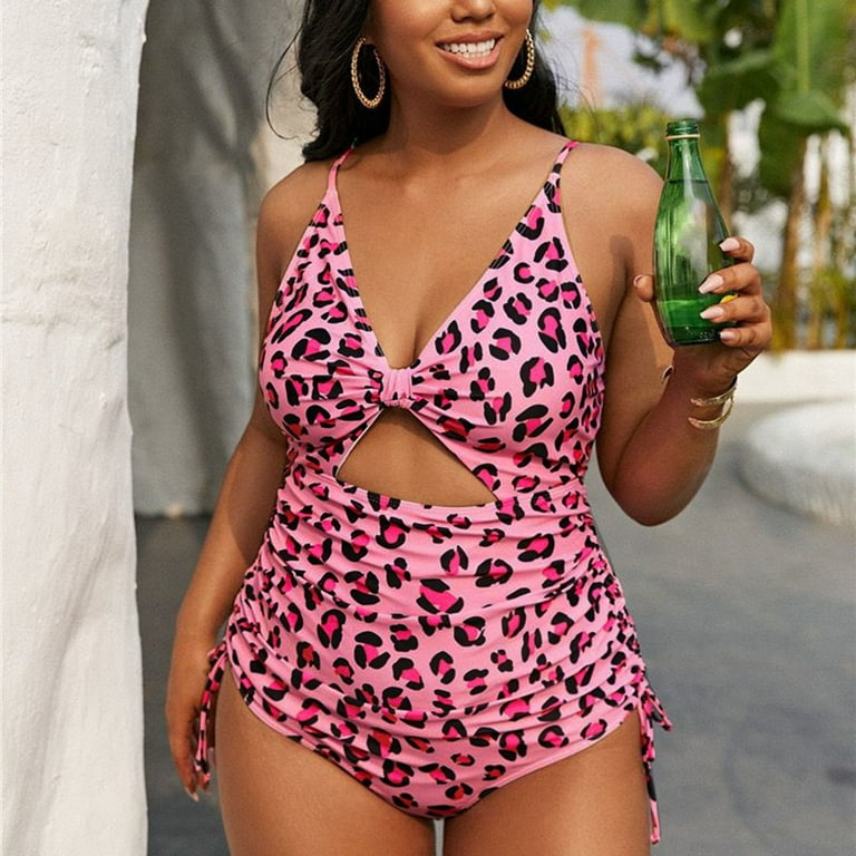 Plus Size Swimsuit For Women'S Plus Size Leopard Printed Backless One-Piece  Swimsuit Bathing Suit Swimmwear Women'S Bikini Swimsuits Polyester Pink Xl