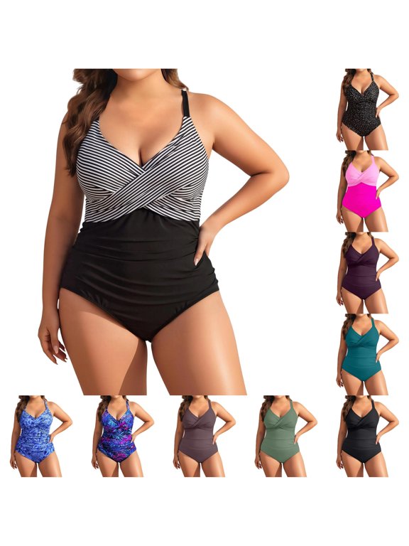 Plus Size Swimsuit Full Coverage Bathing Suit Outdoor Summer Versatile One Piece with Print Detail Confident Beach Wear