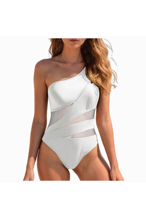Plus Size Swimsuit for Women - Black and White Printed Mesh One Piece Bikini - Tummy Control Bathing Suit - Comfortable and Stylish Beachwear - Summer Swimsuits