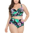 thumbnail image 1 of Plus Size Swimsuit for Women High Waist Tummy Control Stretchy Swimwear Cross Back Bikini Sets Boho Floral Print Split Two Piece Swimsuits Beachwear Bathing Suit, 1 of 3