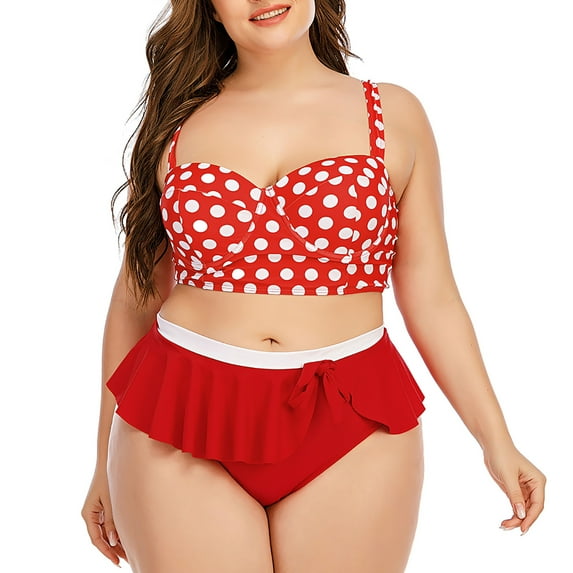 Fesfesfes Women Plus Size Swimsuit Dot Print Casual Swimsuit Bikini Beachwear Swimwear Bathingsuit