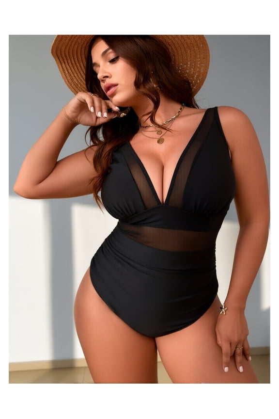 Plus Size Swimsuit Women High Waisted One Piece Cutout Sexy Bikini Bathing Suit; Casual Beach Swimwear for Vacation, Tummy Control, Curve & Slimming Fit
