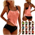 thumbnail image 1 of Plus Size Swimsuit for Women Two Piece Summer Beach Athletic Bathing Suits Racerback Padded Tankinis with Briefs with Drawstring Side Rose Gold Swimsuit Sets,Size S-2XL, 1 of 6