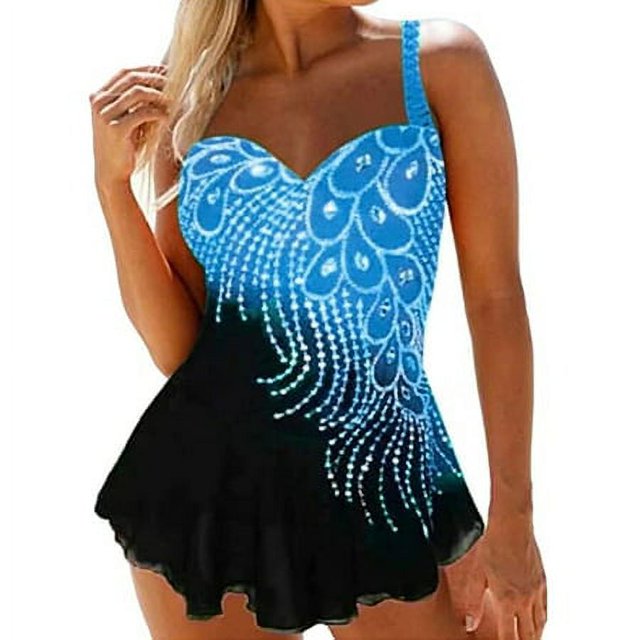 Plus Size Swimsuit for Women Bathing Suit Rhinestones Print Swimwear