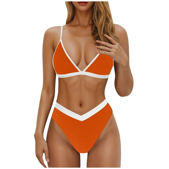 Plus Size Swimsuit for Women Women White Trim Bikini Set V Neck Tank Swimsuits Cropped Bikini Swimsuit Dressy Summer Swimsuit
