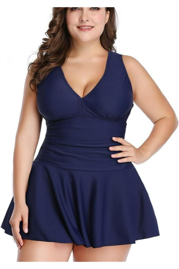 Plus Size Swimsuit for Women Flowy Tankini Swimdress Modest Tummy Control Swimwear Two Piece Bathing Suit with Shorts