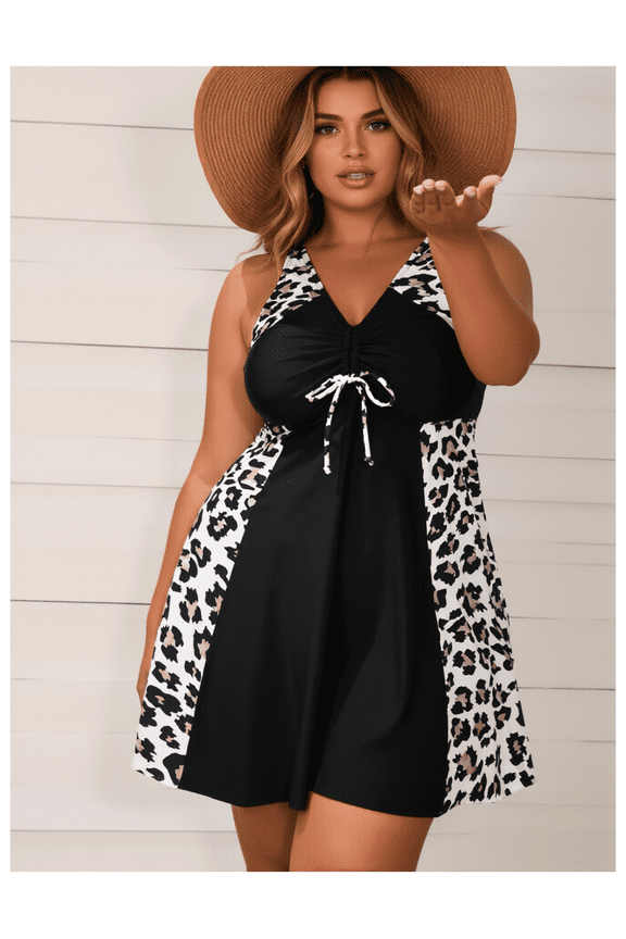 Plus Size Swimsuit for Women Leopard Print - Conservative Swimdress Bathing Suit for Curvy Women; Slimming Tummy Control; 4X-6X