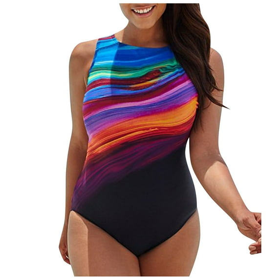 CHENge Multicolor Plus Size Swimsuit for Women Monokini Swimwear Sports Tummy Control One Piece Bathing Suits