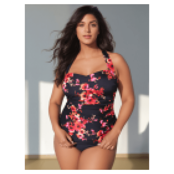 Plus Size Swimsuit for Women - Retro Floral Backless Swimwear, Conservative & Slimming Bathing Suit, Casual Beachwear for US & EU