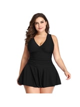 Plus Size Swimsuit for Women, Tummy Control Swimdress Two-Piece Swimwear with Flared Skirt Bikini Bathing Suits