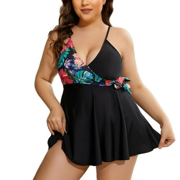 Atercel Plus Size Two Piece Swimsuits for Women Tankini Bathing Suits Flowy Swim Dress with Shorts L
