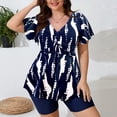 thumbnail image 1 of Plus Size Swimsuit for Women Two Piece Modest Tankini Full Coverage Tummy Control V Neck Bathing Suits Swim Short Sleeve Top with Shorts Navy XL, 1 of 9