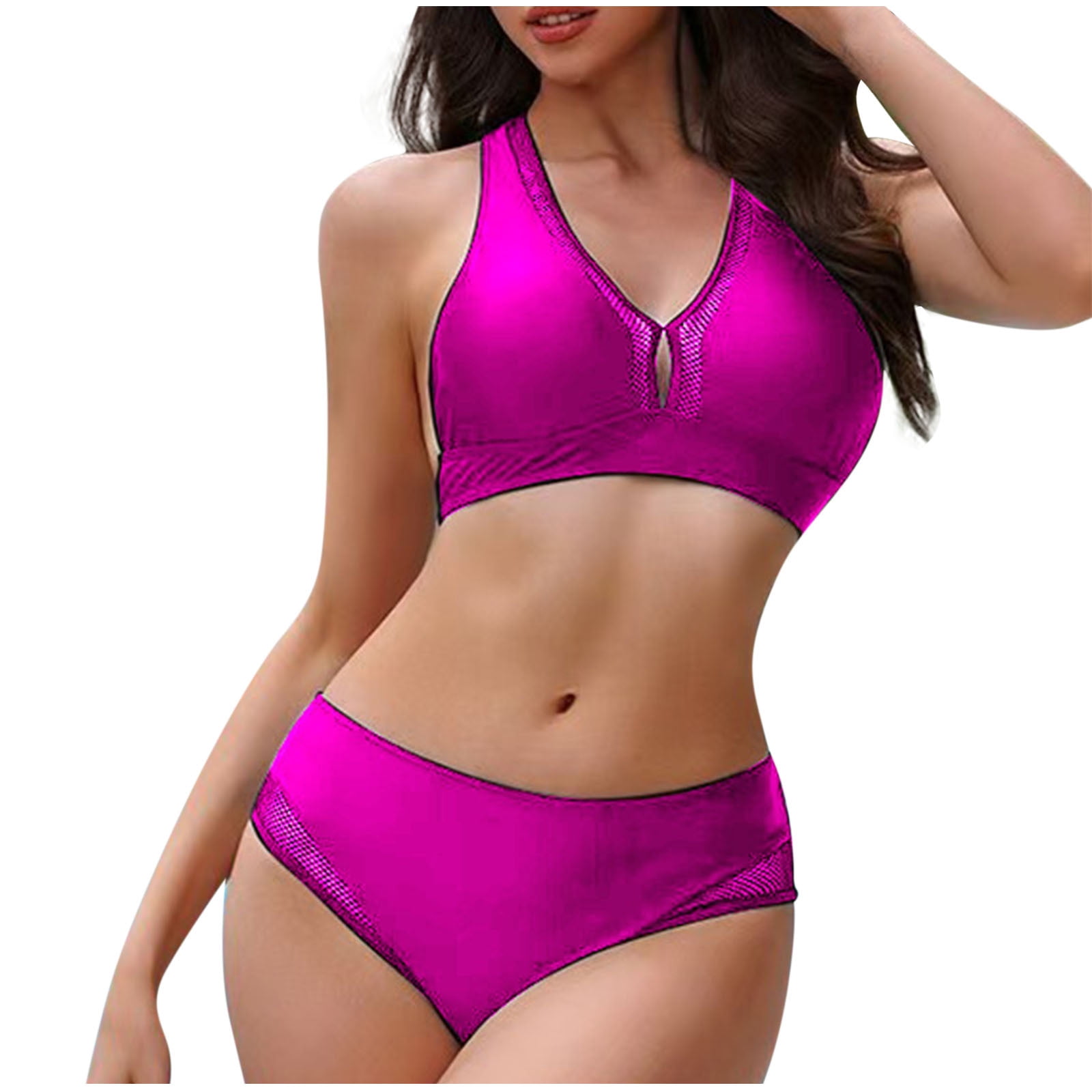 Plus Size Swimsuit for Women Women Solid Color Backless Strap Bikini ...