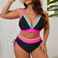 thumbnail image 1 of Plus Size Swimsuits for Curvy Women 2 Piece Push Up High Waisted Color Blocked V-Neck Ruched Drawstring Bathing Suits L-5XL, 1 of 9