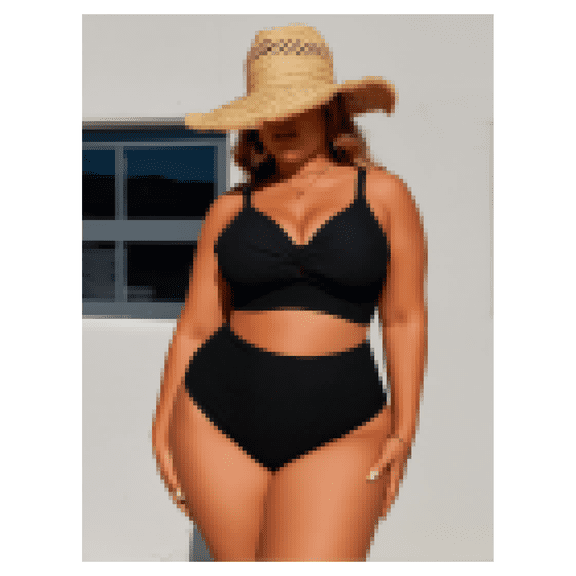 Plus Size Swimsuits for Women 2 Piece High Waisted Bikini Sets - Textured Twist Ruched Bathing Suit, Swimwear for Curvy Women, Summer Beach Pool