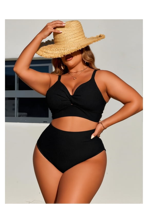 Plus Size Swimsuits for Women 2 Piece Textured Ruched Bathing Suit High Waisted Bikini Sets Swimwear Summer Beach Pool Outfits