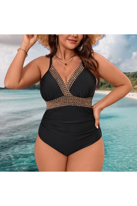Plus Size Swimsuits for Women One Piece Push Up V-Neck Cross Back Bodycon Slimming Bathing Suit L-5XL