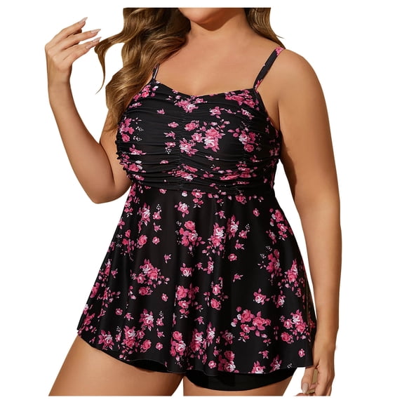 Plus Size Swimwear For Women Spaghetti Strap Halter High Waist Shorts Quick Dry Stretchy 2 Piece Bathing Suit (XXL, Pink)