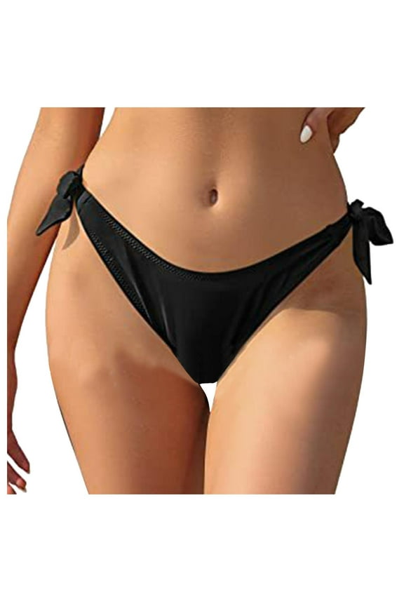 Plus Size Swimwear Print Low Waist Brazilian Bikini Brazilian Bikini Side Tie Beach Outfits for Women,Black,2XL