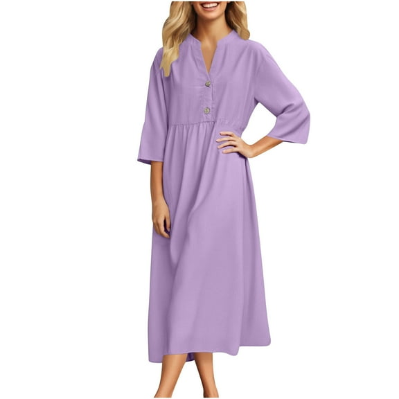 Plus Size Swing Dresses for Womens 2026 Fashion Summer Loose V-neck Solid Color Short Sleeve Dress