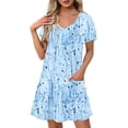 thumbnail image 1 of Plus Size Swing Dresses for Womens 2026 Fashion Summer Print Short-sleeved V-neck Casual Dress, 1 of 7