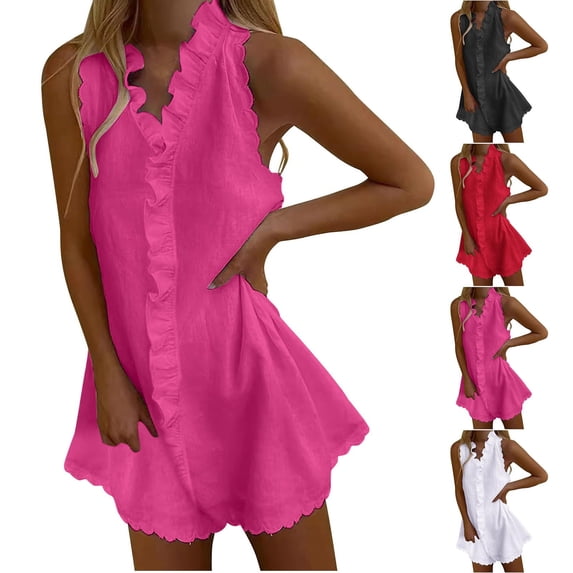 Plus Size Swing Dresses for Womens 2026 Fashion Summer Solid Color Cotton and Linen Short Sleeve V Neck Dress Skirt