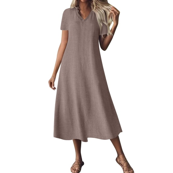 Plus Size Swing Dresses for Womens 2026 Fashion Summer V-Neck Short-Sleeved Casual Dress