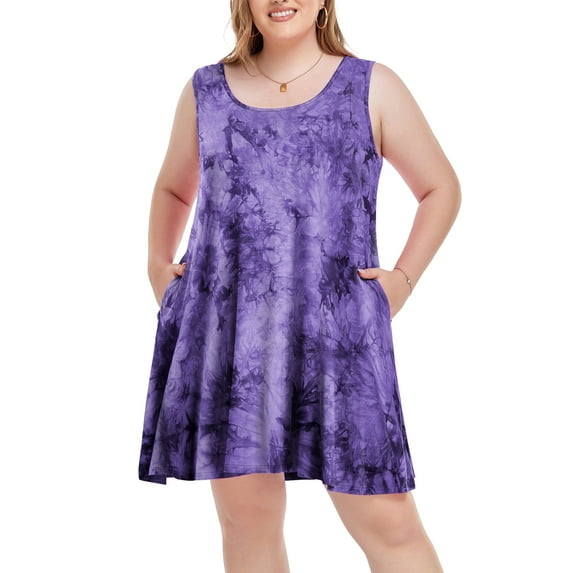 Plus Size T Shirt Dresses 3X for Women, VEPKUL Large Casual Tank Dress Sleeveless Loose Swing Sundress Beach Swimsuit Cover Ups with Pockets