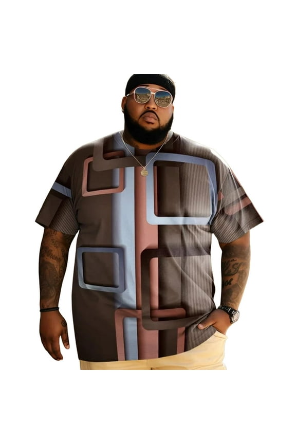 Plus Size T Shirt for Big and Tall Men Graphic Short Sleeve Man Tee T Shirts Oversize Fashion Casual Shirt, Abstract Plaid 2XL 3DTS10009