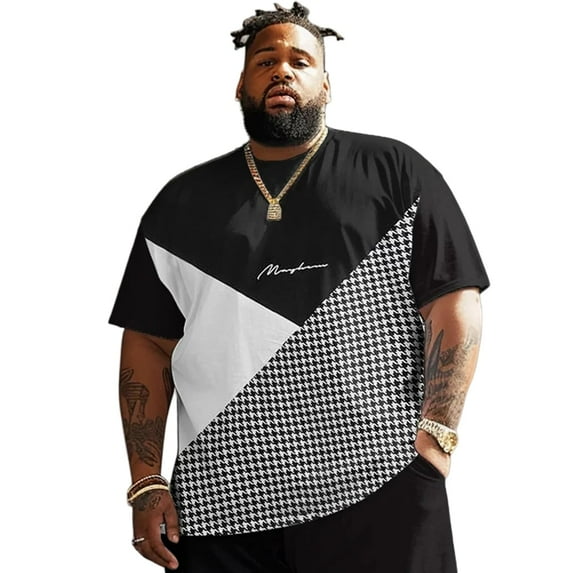 Plus Size T Shirt for Big and Tall Men Graphic Short Sleeve Man Tee T Shirts Oversize Fashion Casual Shirt, Colors Blocks 7XLT 3DTS10003