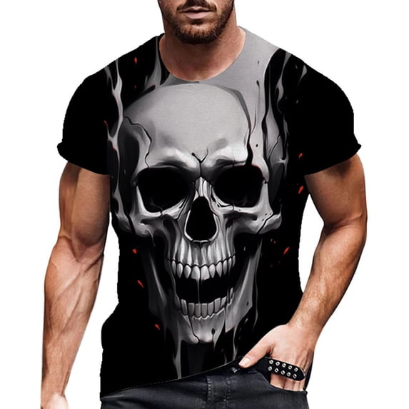 Plus Size T-Shirts For Men Gothic Grunge Skeleton Print Short Sleeves Crew Neck Graphic Tees Streetwear Fashion Versatile Pullover Tshirt