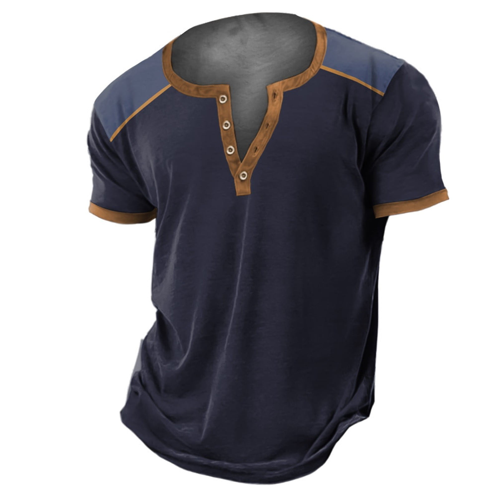 Plus Size T-Shirts For Men Vintage Henley Shirts V Neck Button Short Sleeved Tees Fashion Versatile Pullover Tshirt