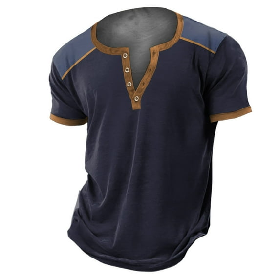 Plus Size T-Shirts For Men Vintage Henley Shirts V Neck Button Short Sleeved Tees Fashion Versatile Pullover Tshirt