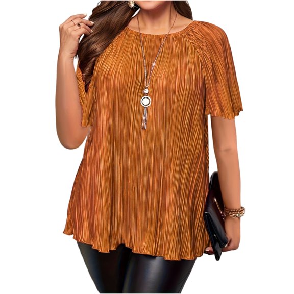 Plus Size T-Shirts For Women Solid Color Round Neck Short Sleeve Loose Large Size Top Summer Dressy Casual Blouses Tops