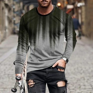 Plus Size T-Shirts for Men S-5X Big and Tall Casual Crewneck Long Sleeve Pullover Tops Basic Gradient Printed Regular Comfort Tshirts Shirts Clearance