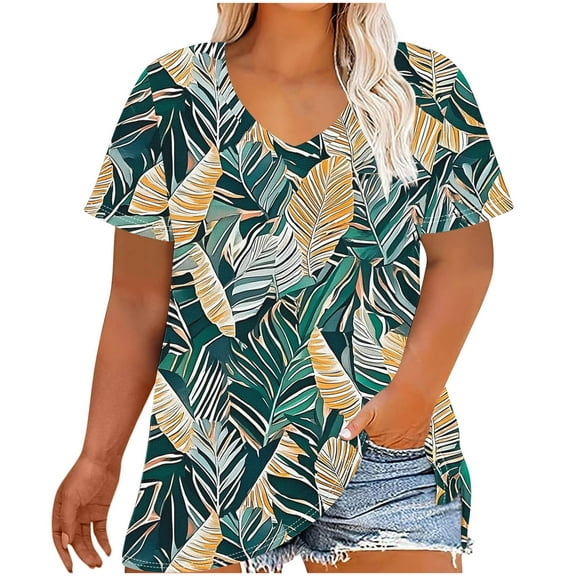Plus Size T Shirts for Women Classic Fit Summer Tops Vintage Floral Tunic Top with Leggings Fashion Beach Vacation Outfits Ladies Oversized Tee Shirts Casual Loose Blouses