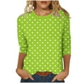 thumbnail image 1 of Plus Size T-Shirts Womens 3/4 Sleeve Polka Dots Print Crew Neck Graphic Tees Base Casual Summer Tops (5XL, Green), 1 of 6