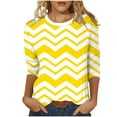 thumbnail image 1 of Plus Size T-Shirts Womens 3/4 Sleeve Polka Dots Print Crew Neck Graphic Tees Base Casual Summer Tops (M, Yellow|Wave), 1 of 6