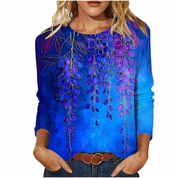 Plus Size T Shirts Womens Floral Printed Tops Crewneck Graphic Basic Tee Shirts Loose Fit Casual Tshirts (3XL, Blue 03)