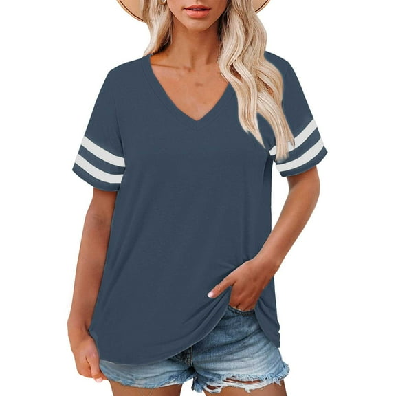 Plus Size T Shirts, Yigetop Plus Size V Neck T Shirts Women Short Sleeve Tops Casual Summer Tshirts Loose Fit Tee Womens Tops Casual Blue XL