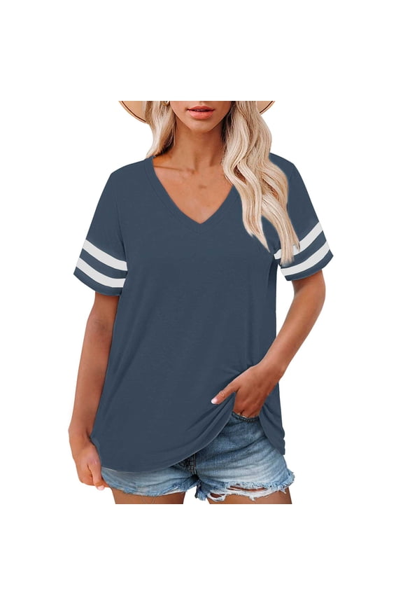 Plus Size T Shirts, Yigetop Plus Size V Neck T Shirts Women Short Sleeve Tops Casual Summer Tshirts Loose Fit Tee Womens Tops Casual Blue XL