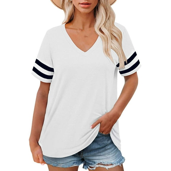 Plus Size T Shirts, Yigetop Plus Size V Neck T Shirts Women Short Sleeve Tops Casual Summer Tshirts Loose Fit Tee Womens Tops Casual White XL