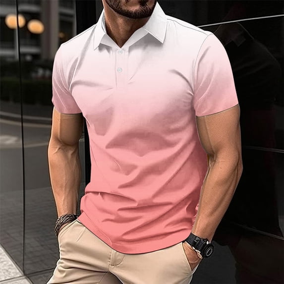 Plus Size T Shirts for Men Big & Tall M-4X Short Sleeve Tshirts Shirt Mens Pullover Gradient Printed Slim Button Collared Athletic Workout Tees Tops
